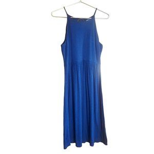 Loft Midi Sleeveless Dress Spaghetti Strap Navy Blue Calf Length Soft Size M
